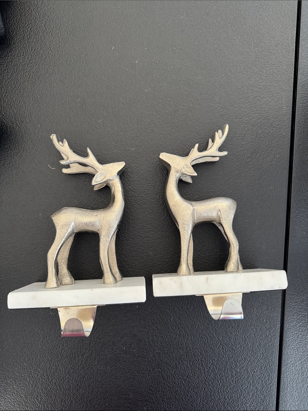 Metallic Silver Reindeer Stocking Holder - Decorative Home Wall Decor